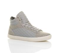 AJVANI Men's Flat Heel Lace Up Quilted Hi High Top Trainers Sneakers Hi Tops in Light Grey | Size: 9 AJVANI Light Grey 9