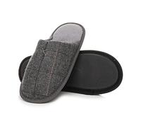 Ajvani Mens Flat Winter Fur Lined Memory Foam Mules Slippers House Shoes, Grey Check, 9 UK