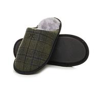 Ajvani Mens Flat Winter Fur Lined Memory Foam Mules Slippers House Shoes, Khaki Check, 11 UK