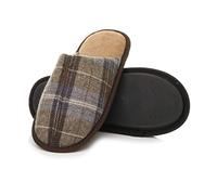 Ajvani Mens Flat Winter Fur Lined Memory Foam Mules Slippers House Shoes Size, Brown Check, 12 UK