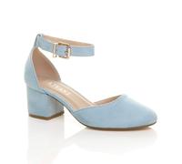 Ajvani Mid Block Heel Ankle Strap Faux Suede 2 Part Heels In Baby Blue Baby Blue 3