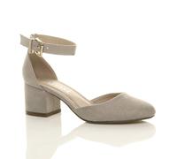Ajvani Mid Block Heel Ankle Strap Faux Suede 2 Part Heels In Grey Grey 3