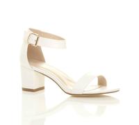 Ajvani Mid Block Heel Ankle Strap Heeled Sandals In White White 5