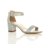 Ajvani Mid Block Heel Ankle Strap Sandals In Silver Silver