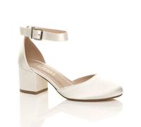 Ajvani Mid Block Heel Ankle Strap Satin 2 Part Heels In Ivory Ivory 8