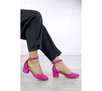 Ajvani Mid Block Heel Buckle Ankle Strap Faux Suede Heeled Sandals In Fuchsia Fuchsia 8