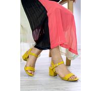 Ajvani Mid Block Heel Buckle Ankle Strap Sandals In Mustard Mustard 4