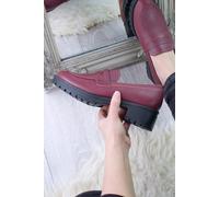 Ajvani Mid Block Heel Chunky Platform Shoes Penny Loafers In Burgundy Burgundy 5