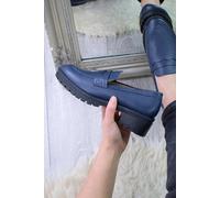 Ajvani Mid Block Heel Chunky Platform Shoes Penny Loafers In Navy Navy 3