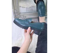 Ajvani Mid Block Heel Chunky Platform Shoes Penny Loafers In Teal Teal