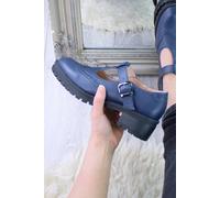 Ajvani Mid Block Heel Chunky Platform T-Bar Brogue Mary Janes In Navy Navy
