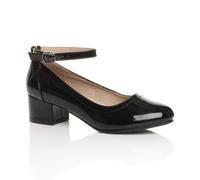 Ajvani Mid Block Heel Comfort Ankle Strap Court Shoes In Black Black