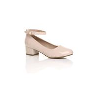 Ajvani Mid Block Heel Comfort Ankle Strap Court Shoes In Nude Nude