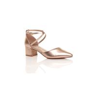 Ajvani Mid Block Heel Crossed Strap Pointed Toe 2 Part Heels In Rose Gold Rose Gold