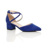 Ajvani Mid Block Heel Crossed Strap Pointed Toe Faux Suede 2 Part Heels In Cobalt Cobalt 8