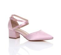 Ajvani Mid Block Heel Crossed Strap Pointed Toe Satin 2 Part Heels In Pink Pink 4