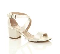 Ajvani Mid Block Heel Crossed Straps Satin Heeled Sandals In Ivory Ivory 8