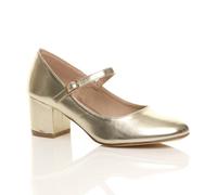 Ajvani Mid Block Heel Mary Jane Faux Leather Court Shoes In Gold Gold 7