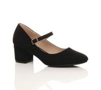 Mid Block Heel Mary Jane Faux Suede Court Shoes AJVANI Black 8
