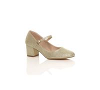 Ajvani Mid Block Heel Mary Jane Glitter Court Shoes In Gold Gold
