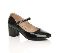 Mid Block Heel Mary Jane Patent Court Shoes AJVANI Black 7