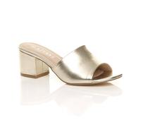 Ajvani Mid Block Heel Peep Toe Mules Faux Leather Heeled Sandals In Gold Gold 6