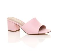 Ajvani Mid Block Heel Peep Toe Mules Faux Suede Heeled Sandals In Pale Pink Pale Pink 4