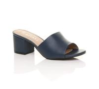Ajvani Mid Block Heel Peep Toe Mules Sandals In Navy Navy
