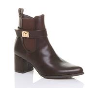 Ajvani Mid Block Heel Pointed Toe Smart Casual Chelsea Ankle Boots In Brown Brown