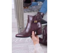 Ajvani Mid Block Heel Smart Pointed Toe Ankle Boots In Burgundy Burgundy