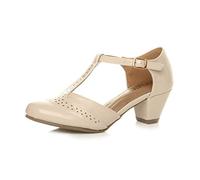 AJVANI mid block heel t-bar cut out buckle brogue shoes sandals size 6 39