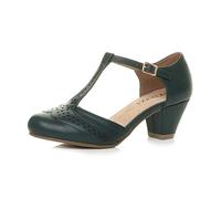 AJVANI mid Block Heel t-bar Cut Out Buckle Brogue Shoes Sandals Size 7 40