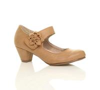 AJVANI mid Chunky Heel Mary Jane Flower Padded Comfort Shoes Size 5 38