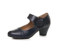 AJVANI mid Chunky Heel Mary Jane Flower Padded Comfort Shoes Size 8 41 Navy Blue