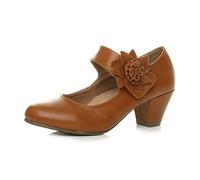 AJVANI mid Chunky Heel Mary Jane Flower Padded Comfort Shoes Size 8 41 Tan