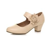 AJVANI mid Chunky Heel Mary Jane Flower Padded Comfort Shoes Size 9 42 Nude Beige