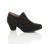 Ajvani Mid Cuban Heel Brogue Button Ankle Boots In Black Black