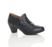 Ajvani Mid Cuban Heel Brogue Button Faux Leather Ankle Boots In Navy Navy 9