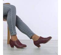 Ajvani Mid Cuban Heel Brogue Buttoned Shoe Boots In Burgundy Burgundy