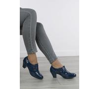 Ajvani Mid Cuban Heel Brogue Buttoned Shoe Boots In Dark Blue Dark Blue