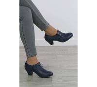 Ajvani Mid Cuban Heel Brogue Buttoned Shoe Boots In Navy Navy