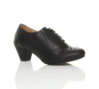 Ajvani Mid Cuban Heel Brogue Faux Leather Ankle Boots In Black Black