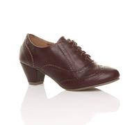 Ajvani Mid Cuban Heel Brogue Faux Leather Ankle Boots In Burgundy Burgundy 9