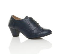 Ajvani Womens Ladies mid Block Heel Cut Out lace up Brogue Shoe Boots Booties, Navy Matte Brogue, 5 UK