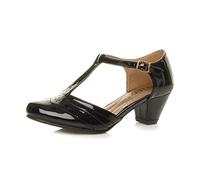 AJVANI mid Cuban Heel Cut Out T-bar Mary Jane Brogues Sandals Shoes Size 3 36 Black Patent