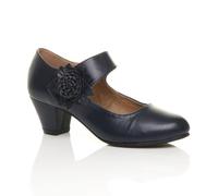 Ajvani Mid Cuban Heel Mary Jane Comfort Court Shoes In Navy