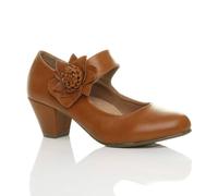 Ajvani Mid Cuban Heel Mary Jane Comfort Court Shoes In Tan Tan