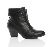 Ajvani Mid Cuban Heel Pixie Lace Up Granny Ankle Boots In Black Black 8
