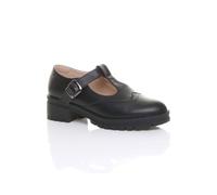 Ajvani Mid Heel Chunky Brogues Buckled T-Bar Mary Janes In Black Black