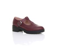 Ajvani Mid Heel Chunky Brogues Buckled T-Bar Mary Janes In Burgundy Burgundy